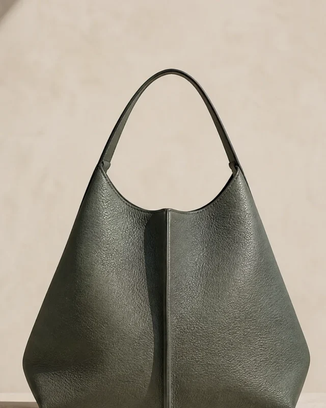 Meridian Spine Shoulder Bag in moss grey, front view