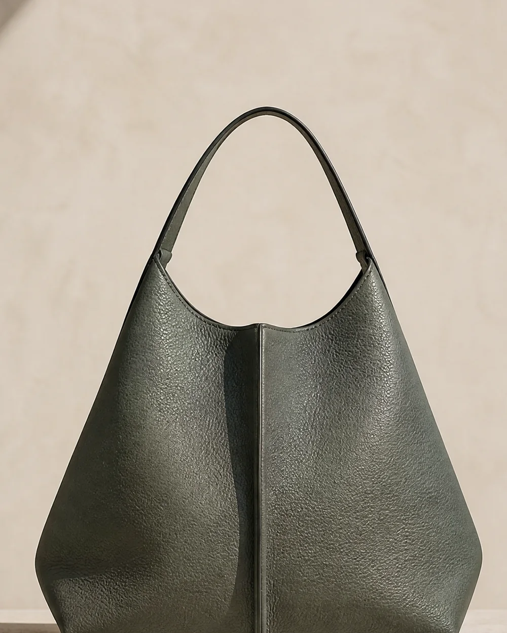 Meridian Spine Shoulder Bag in moss grey, front view