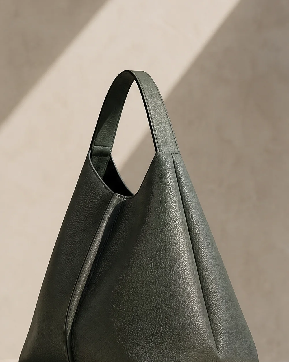 Meridian Spine Shoulder Bag in moss grey, side view
