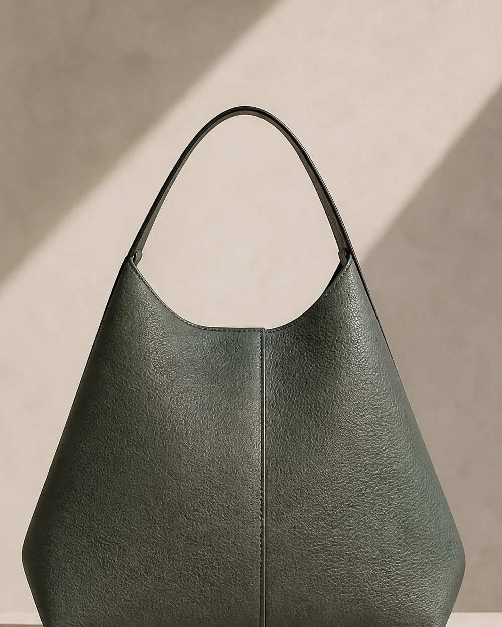 Meridian Spine Shoulder Bag in moss grey, back view