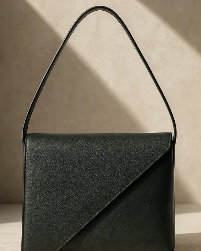 Offset Panel Shoulder Bag in forest, front view
