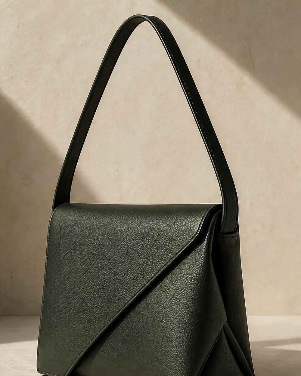 Offset Panel Shoulder Bag in forest, side view