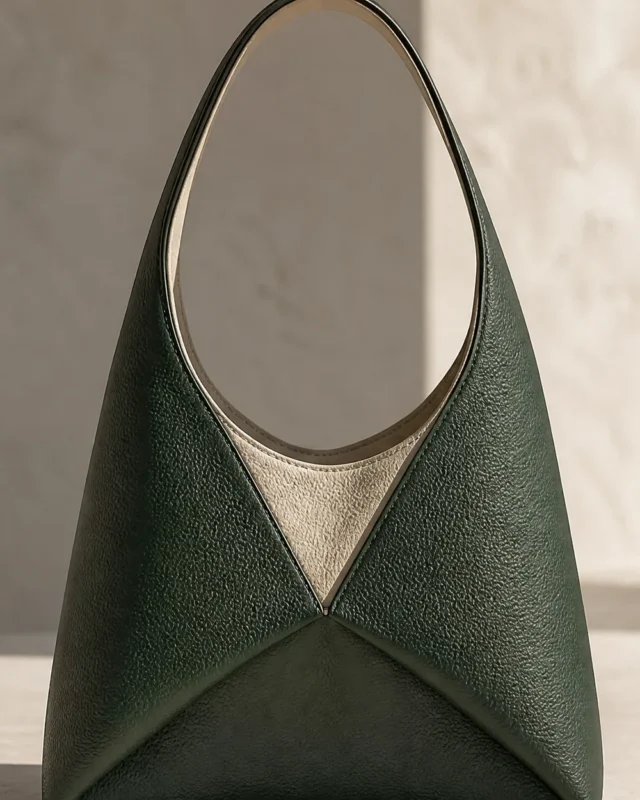 Tessel Three-Panel Shoulder Bag in deep forest, front view