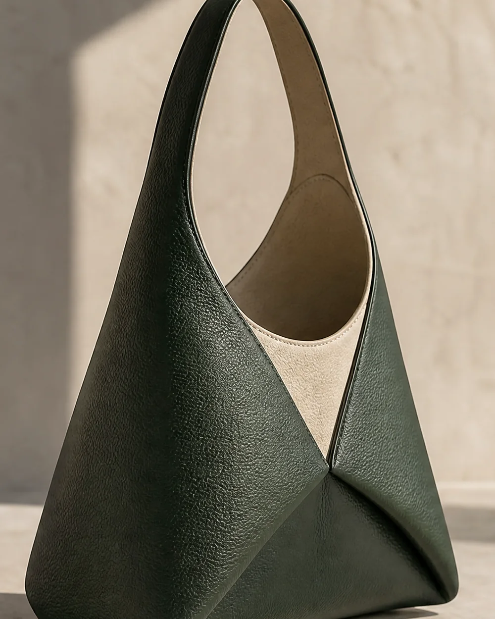 Tessel Three-Panel Shoulder Bag in deep forest, side view