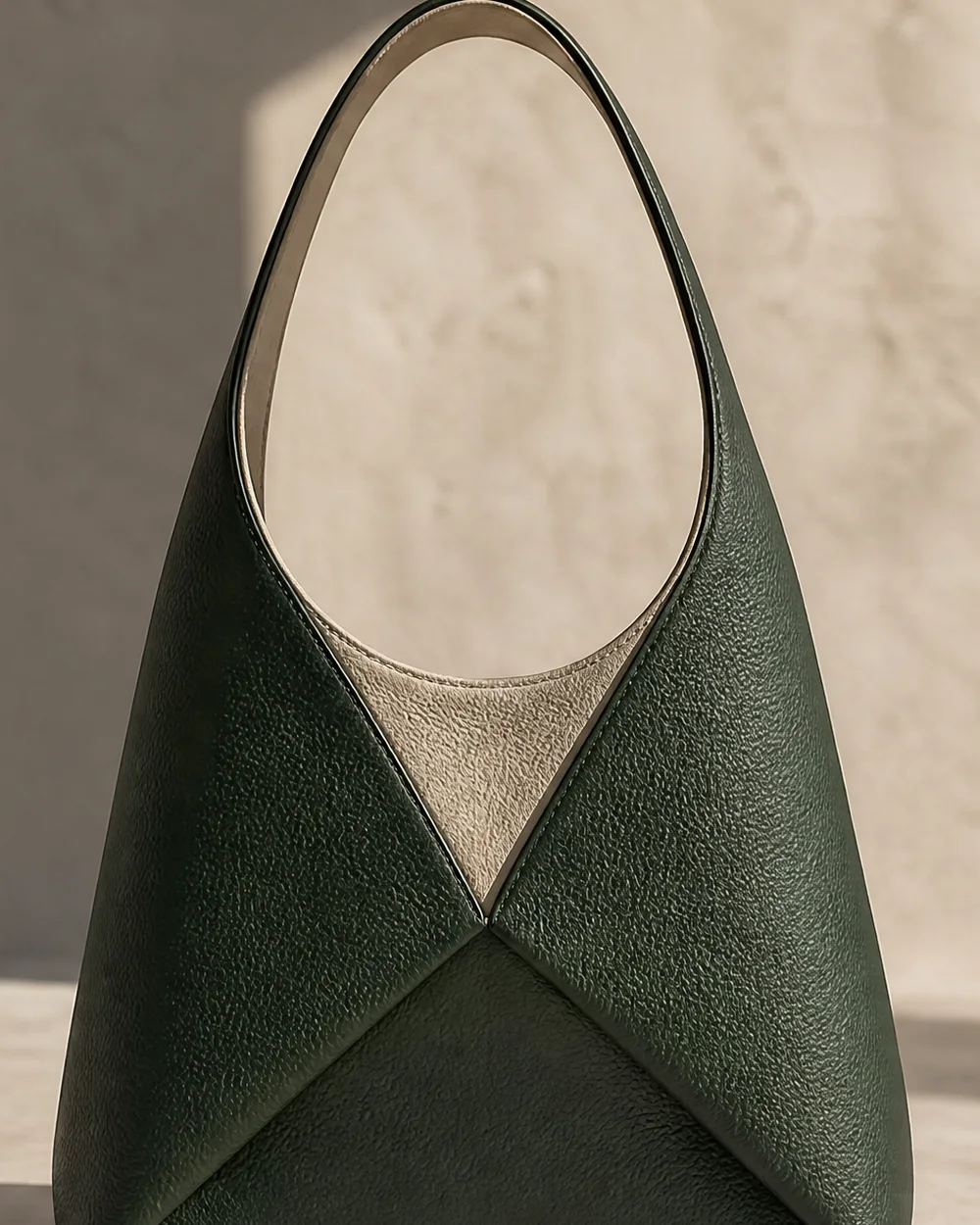 Tessel Three-Panel Shoulder Bag in deep forest, back view