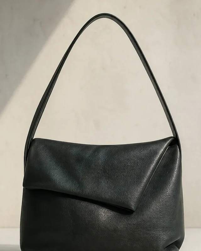 Tuckline Shoulder Bag in ink, front view