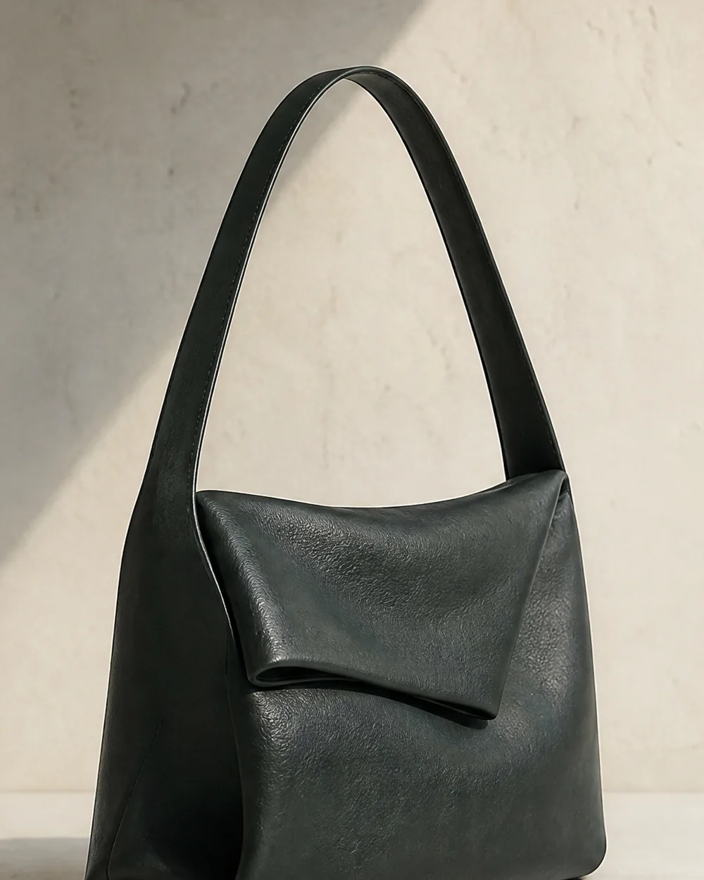 Tuckline Shoulder Bag in ink, side view