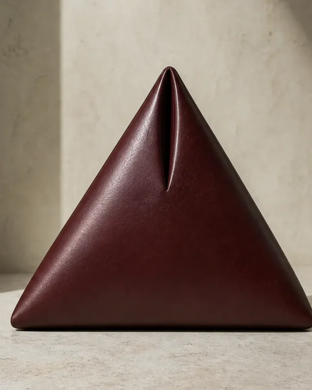 Apex Triangle Clutch in oxblood, front view
