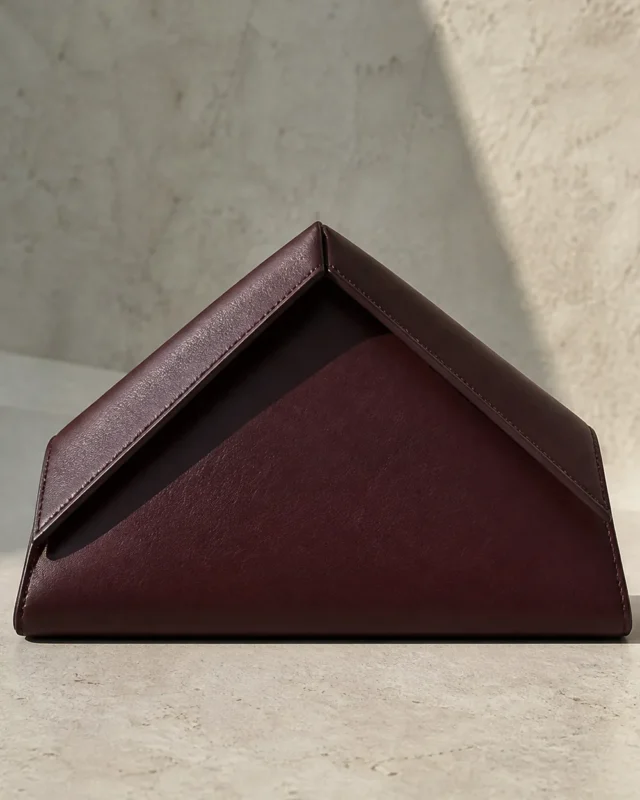 Gable Roof Clutch in oxblood, front view