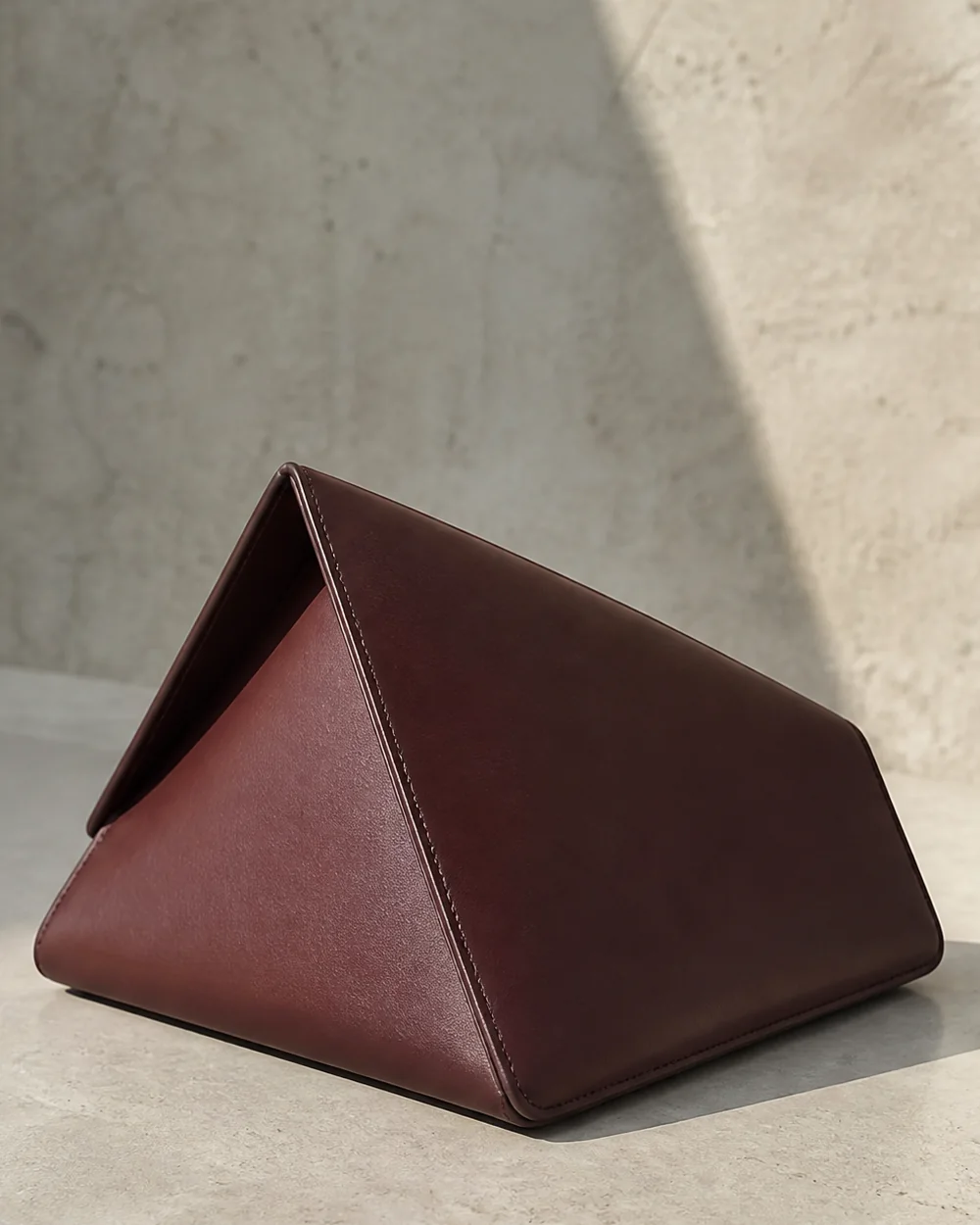 Gable Roof Clutch in oxblood, side view