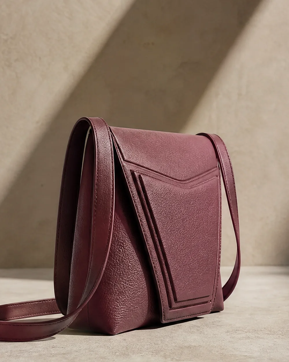 Angle Nested Crossbody in plum, side view