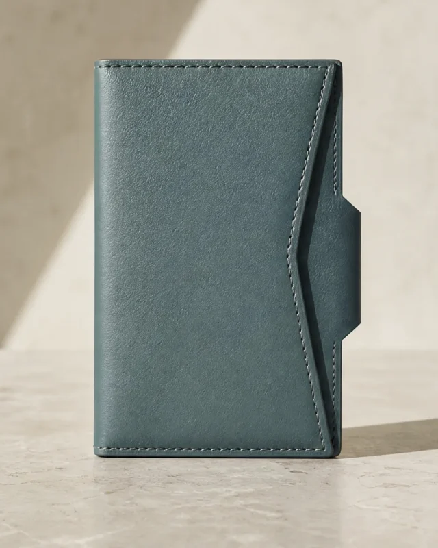 Tab Card Sleeve in teal, front view