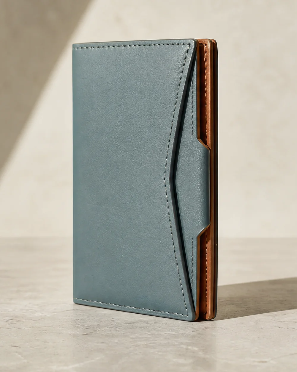 Tab Card Sleeve in teal, side view