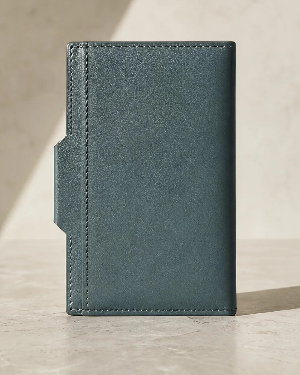 Tab Card Sleeve in teal, back view