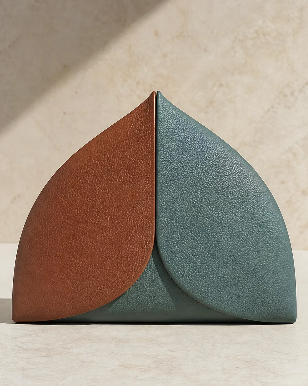Leaf Pouch in terracotta / teal, front view