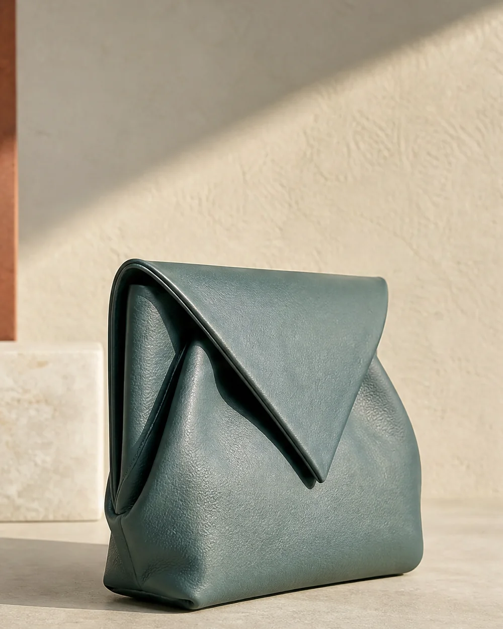 Billow Pouch in teal, side view