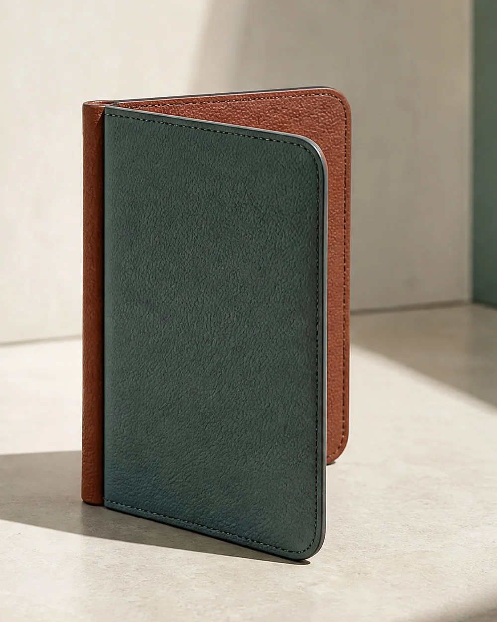 Foldbook Wallet in teal, side view