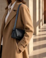 Bridge Short Strap in slate blue worn with a tailored outfit